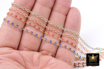 14 K Gold Filled Curb Figaro Enamel Chain Unfinished By The Foot Red Blue Pink